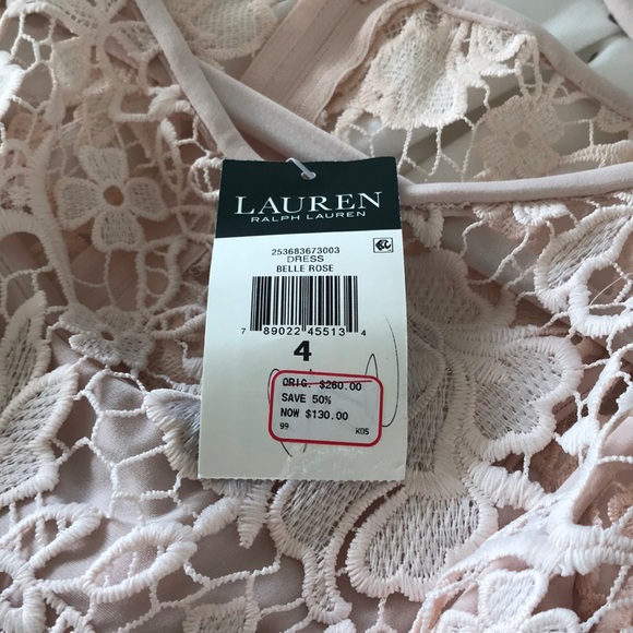 RL blush lace dress w/ flutter sleeves, side slit - Picture 4 of 5